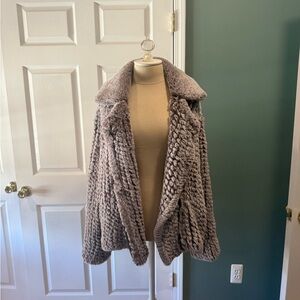 Avec Les Filles Textured Gray Teddy Jacket